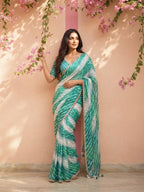 Contemporary Statement Handcrafted Wave Pattern Saree with Delicate Scalloped Border