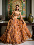 Organza Printed Lehenga Set with Intricate Sequined Threadwork