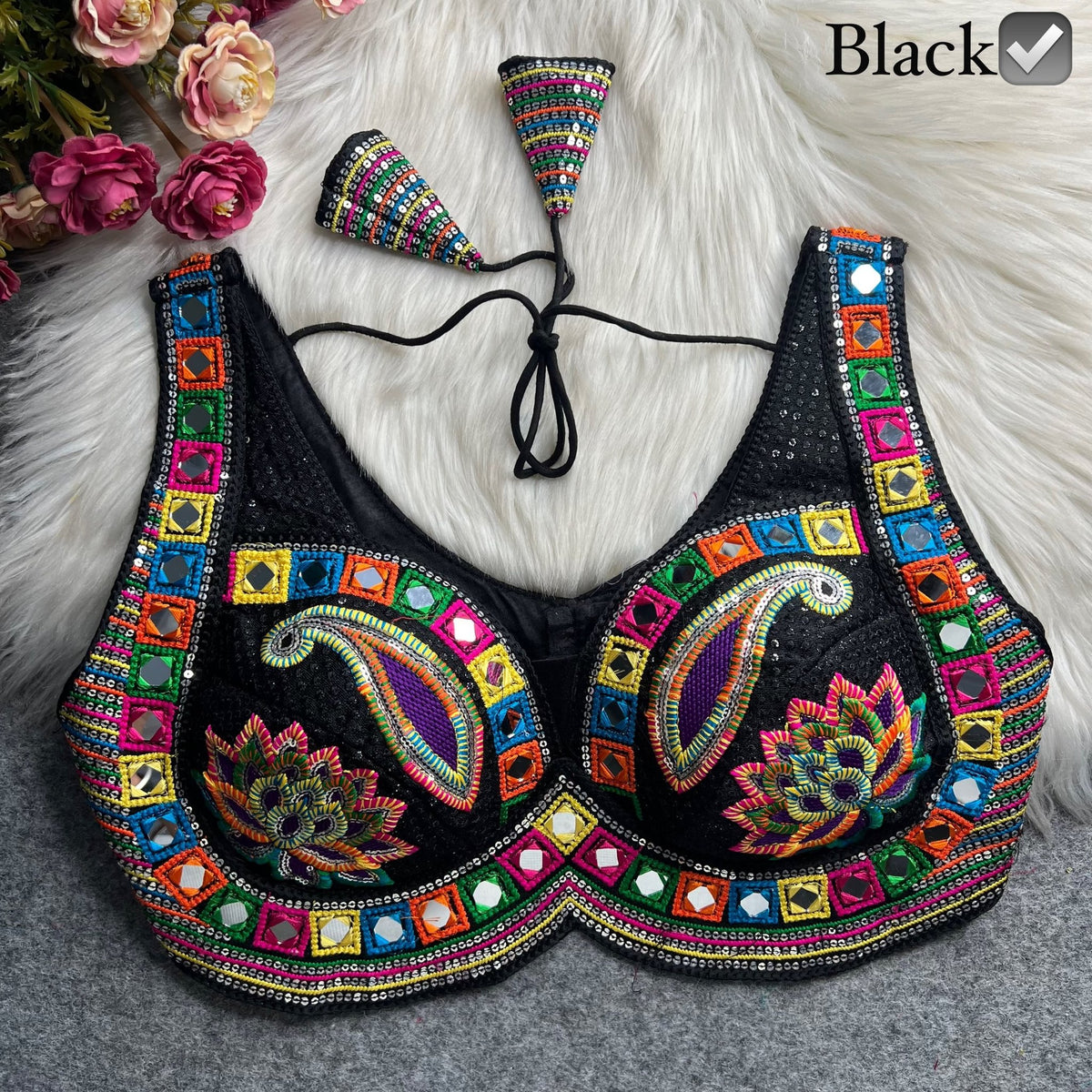 Boho Ethnic Fusion Paisley Embroidered Mirror Work Blouse