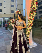 Contrast Thread Embroidered Georgette Lehenga Set with Sleeveless Blouse - Surat Wholesale Ethnic Wear (Photo 1)