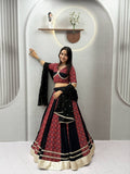 Printed Panel Flared Lehenga Choli with Lace Border Dupatta