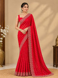 Midnight Radiance Embellished Draped Saree with Intricate Scalloped Border