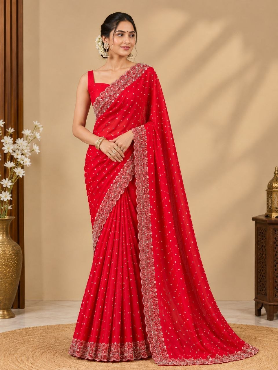 Midnight Radiance Embellished Draped Saree with Intricate Scalloped Border
