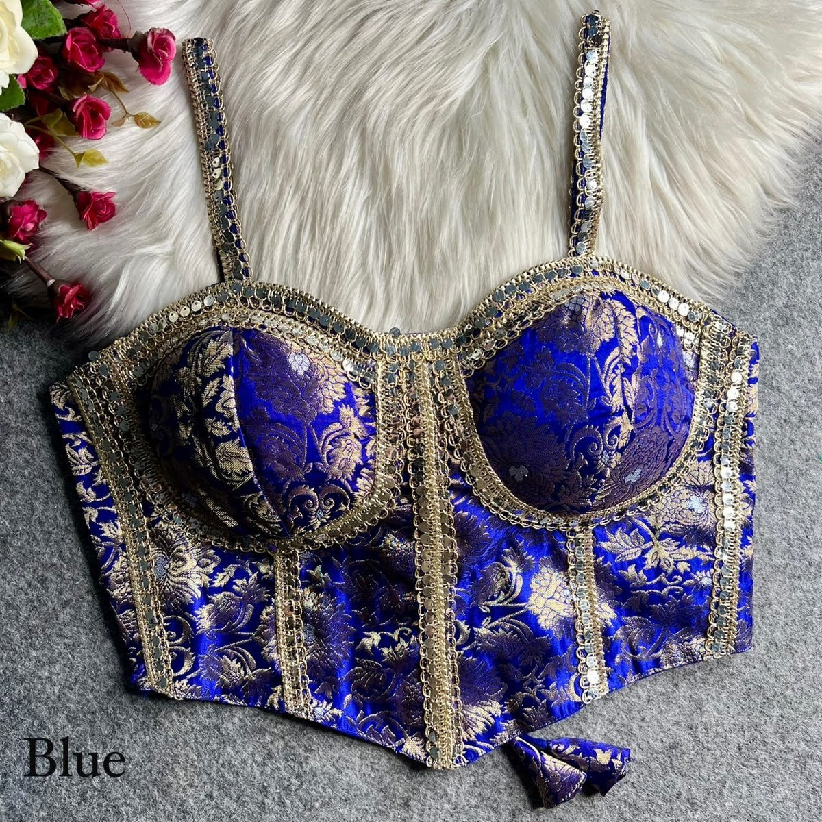 Cocktail Party Polish Jacquard Strapless Corset Blouse - Surat Wholesale Ethnic Wear (Photo 1)