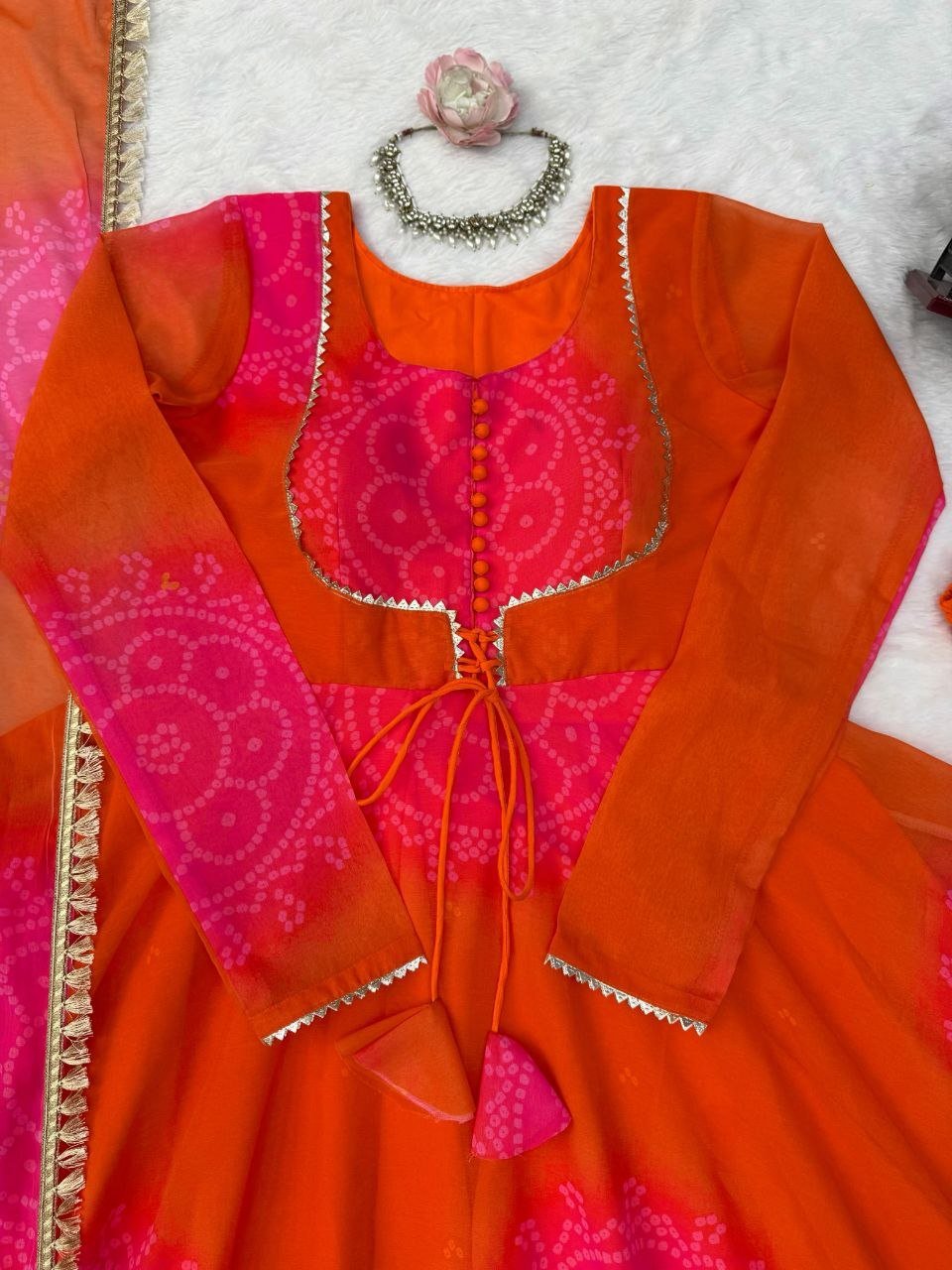 Elegant Orange Faux Designer Lehenga Set