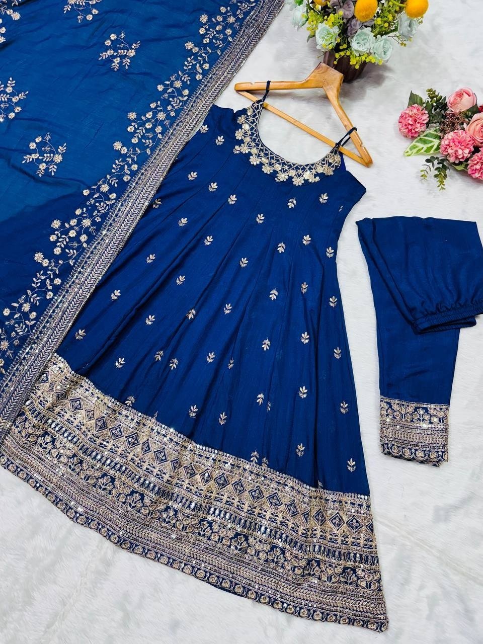 Regal Embroidered Flared Ensemble for Festive Celebrations