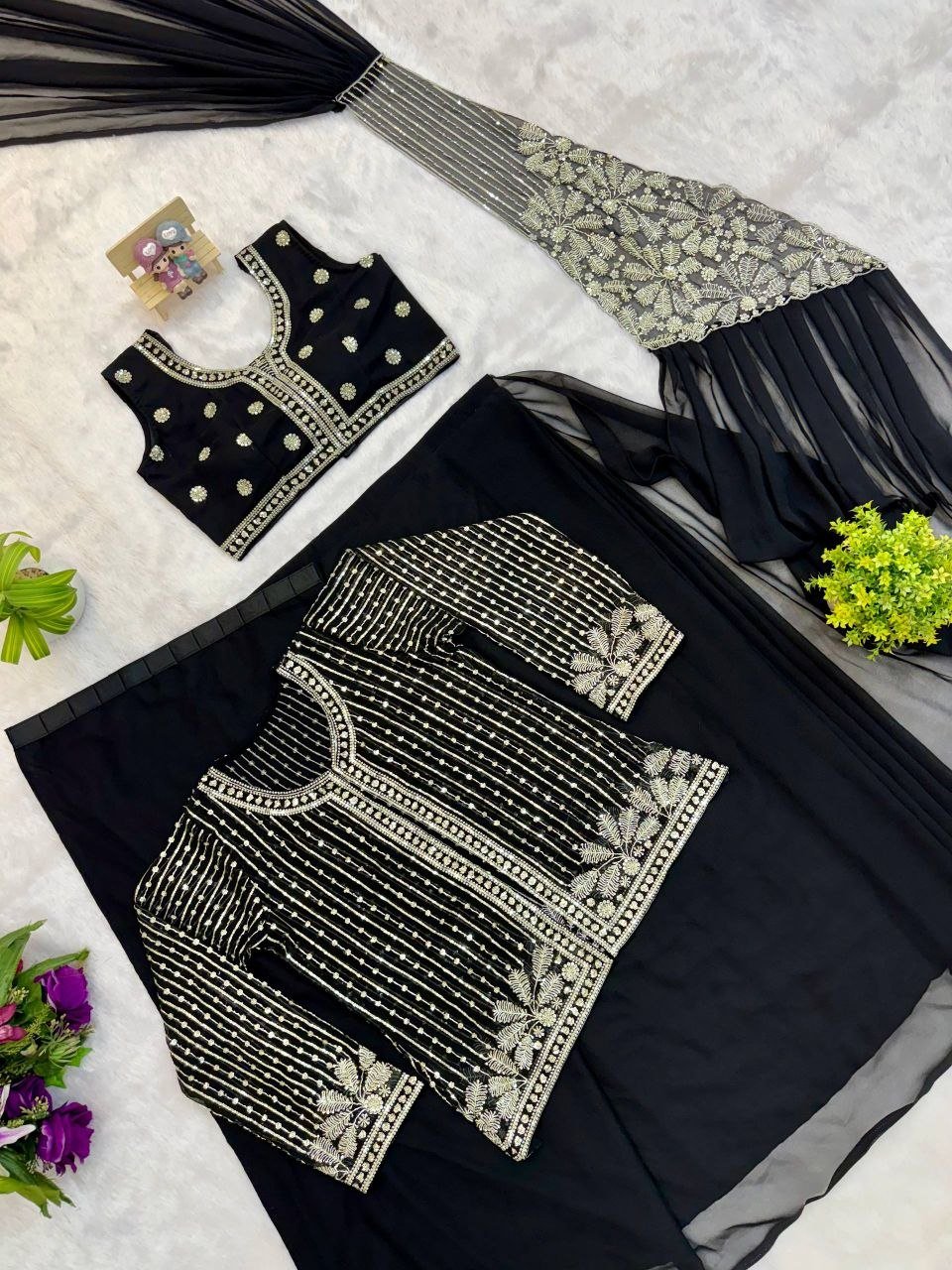 Sequined Heavy Work Jacket With Pre Stitched Draped Saree Set