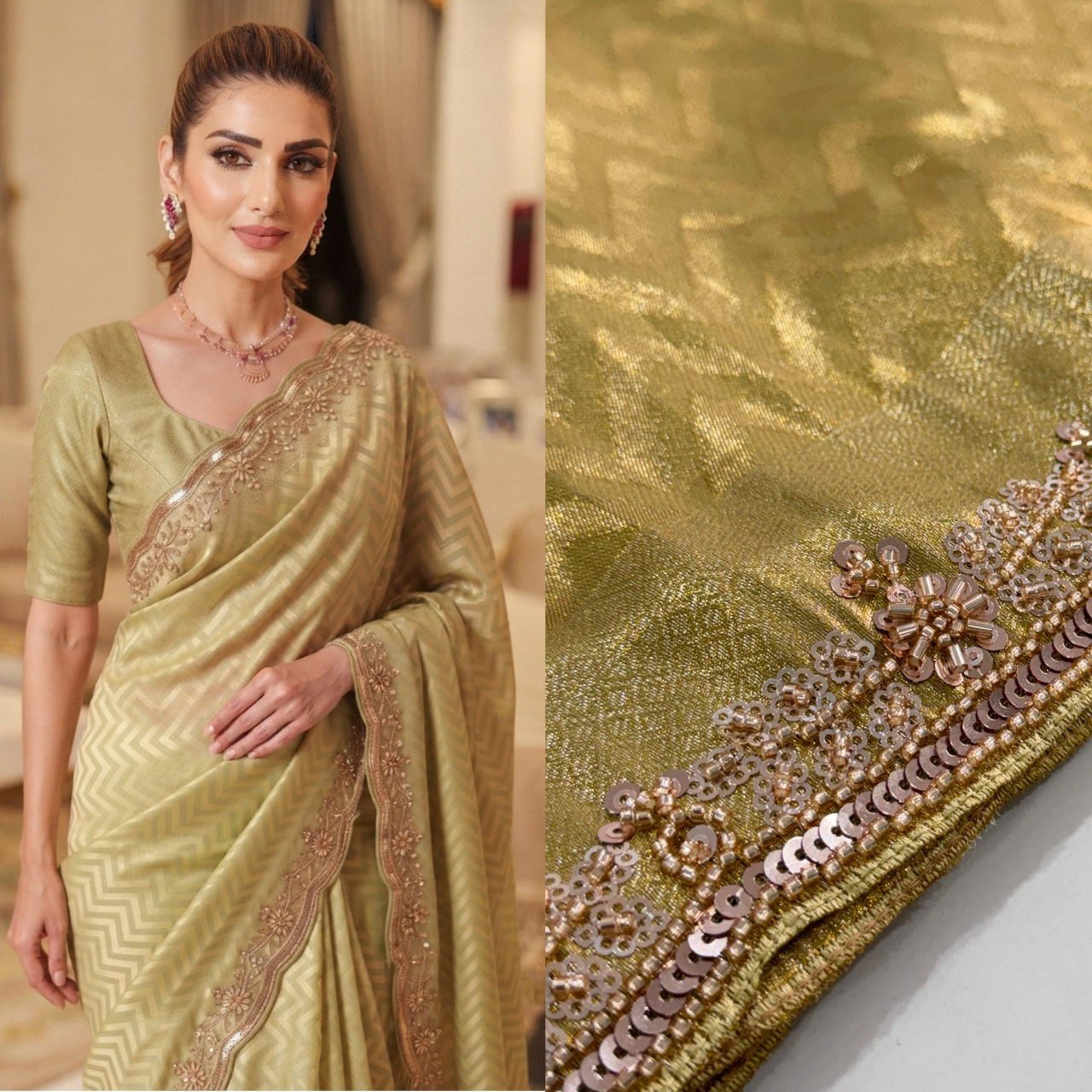 Exquisite Green with Designer Saree Set
