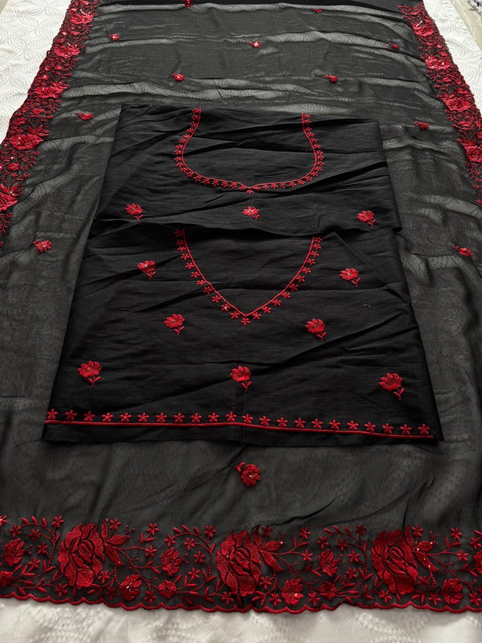 Contemporary Statement Floral Embroidered Saree for Sophisticated Occasions - Surat Wholesale Ethnic Wear (Photo 20)
