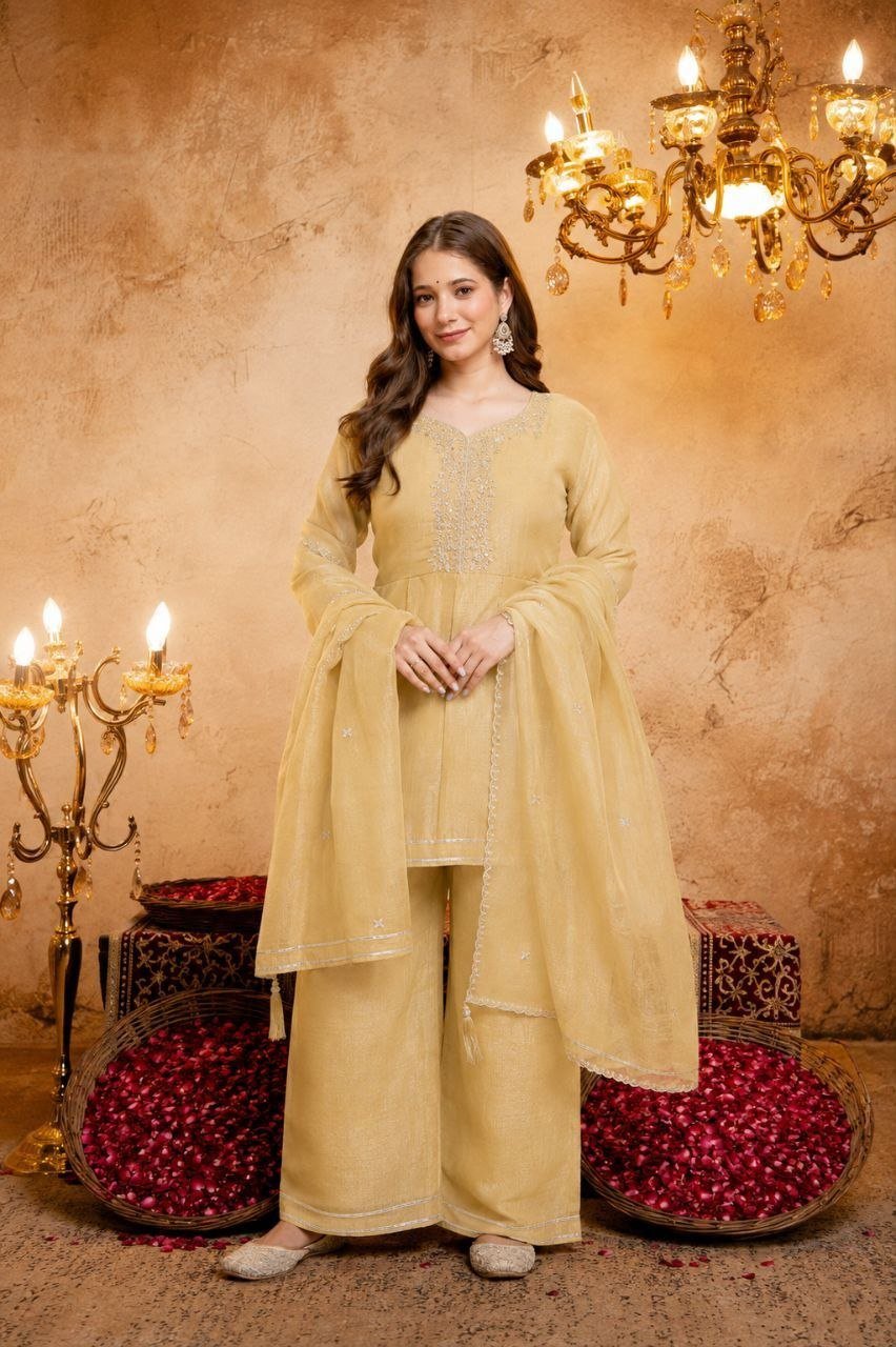 Embroidered Chanderi Kurta Set with Gota Patti Dupatta