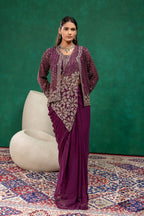 Sequined Heavy Work Jacket With Pre Stitched Draped Saree Set