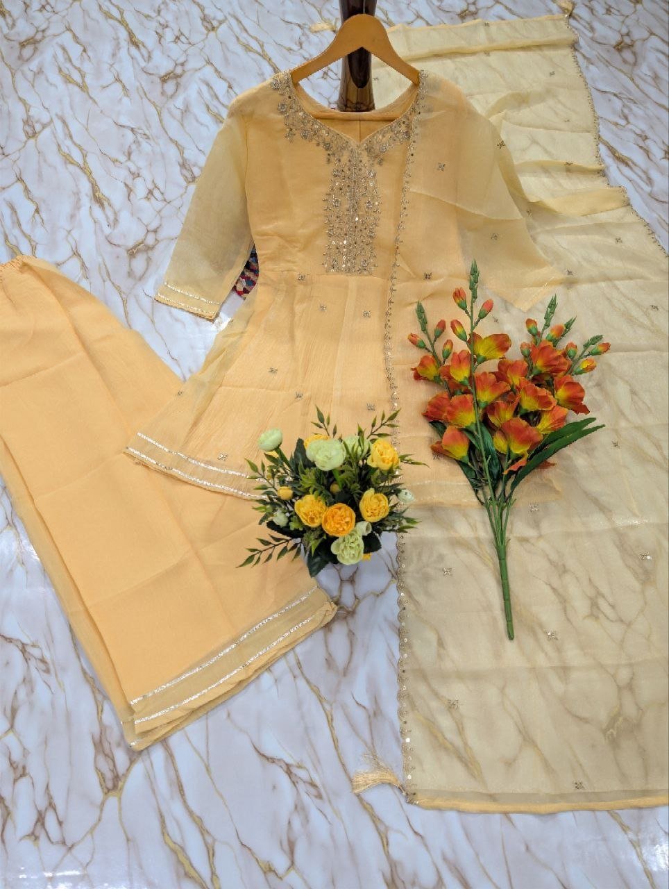 Embroidered Chanderi Kurta Set with Gota Patti Dupatta