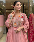 Subtle Grace Embroidered Straight Kurta Set with Tasseled Hem Dupatta