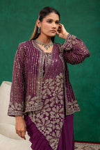 Sequined Heavy Work Jacket With Pre Stitched Draped Saree Set