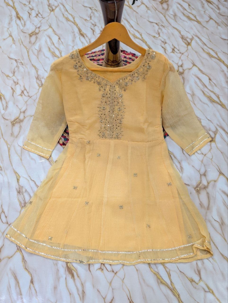 Embroidered Chanderi Kurta Set with Gota Patti Dupatta