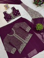 Sequined Heavy Work Jacket With Pre Stitched Draped Saree Set