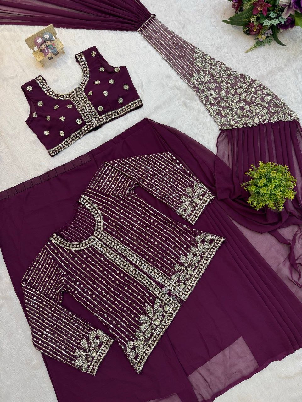 Sequined Heavy Work Jacket With Pre Stitched Draped Saree Set