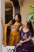Elephant Motif Embroidered Silk Lehenga Set with Lace Border Dupatta - Surat Wholesale Ethnic Wear (Photo 2)