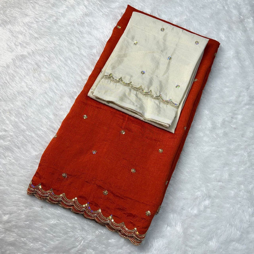 Embroidered Saree with Scalloped Border and Graceful Draping