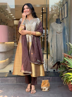 Embroidered Silk Straight Kurta Set With Embellished Dupatta
