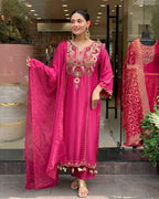 Subtle Grace Embroidered Straight Kurta Set with Tasseled Hem Dupatta