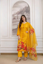 Garden Floral Romance Printed Kurta Set with Ethereal Dupatta