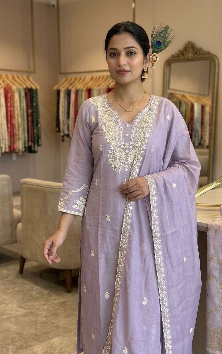 Intricately Embroidered Kurta Set with Lace Detailed Dupatta
