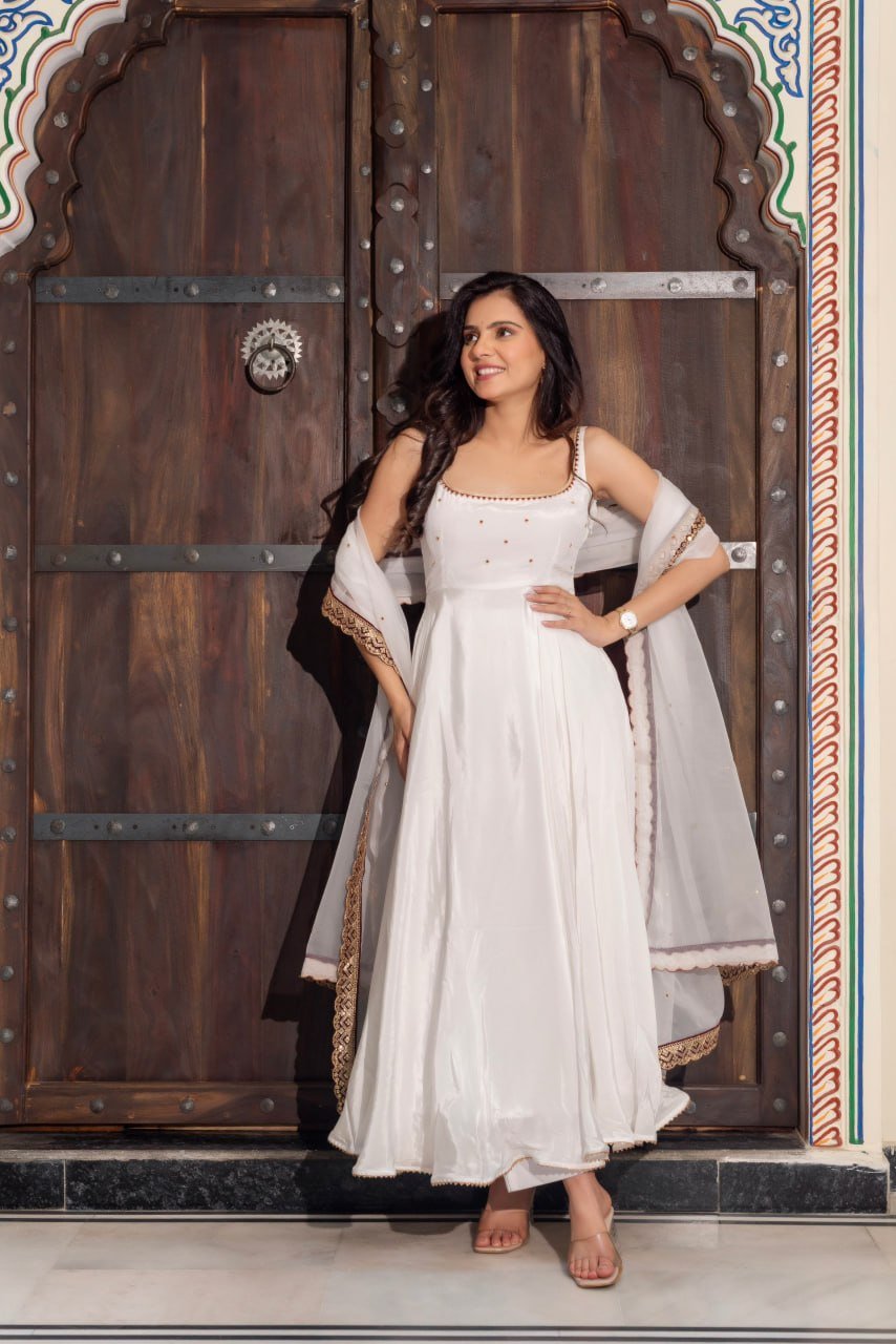 Timeless Splendor Anarkali Suit with Embellished Border Dupatta Set