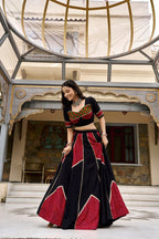 Printed Patchwork Flared Lehenga Choli Set With Pleated Hem