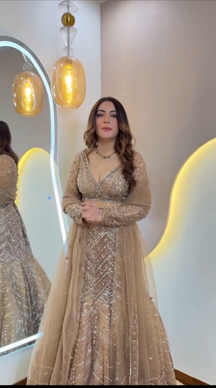 Glittering Geometric Sequin Work Flared Lehenga Set