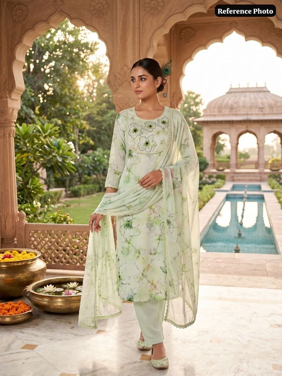 Embroidered Floral Printed Kurta Set with Match Dupatta