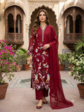 Embroidered Floral Straight Kurta Set with Chiffon Dupatta