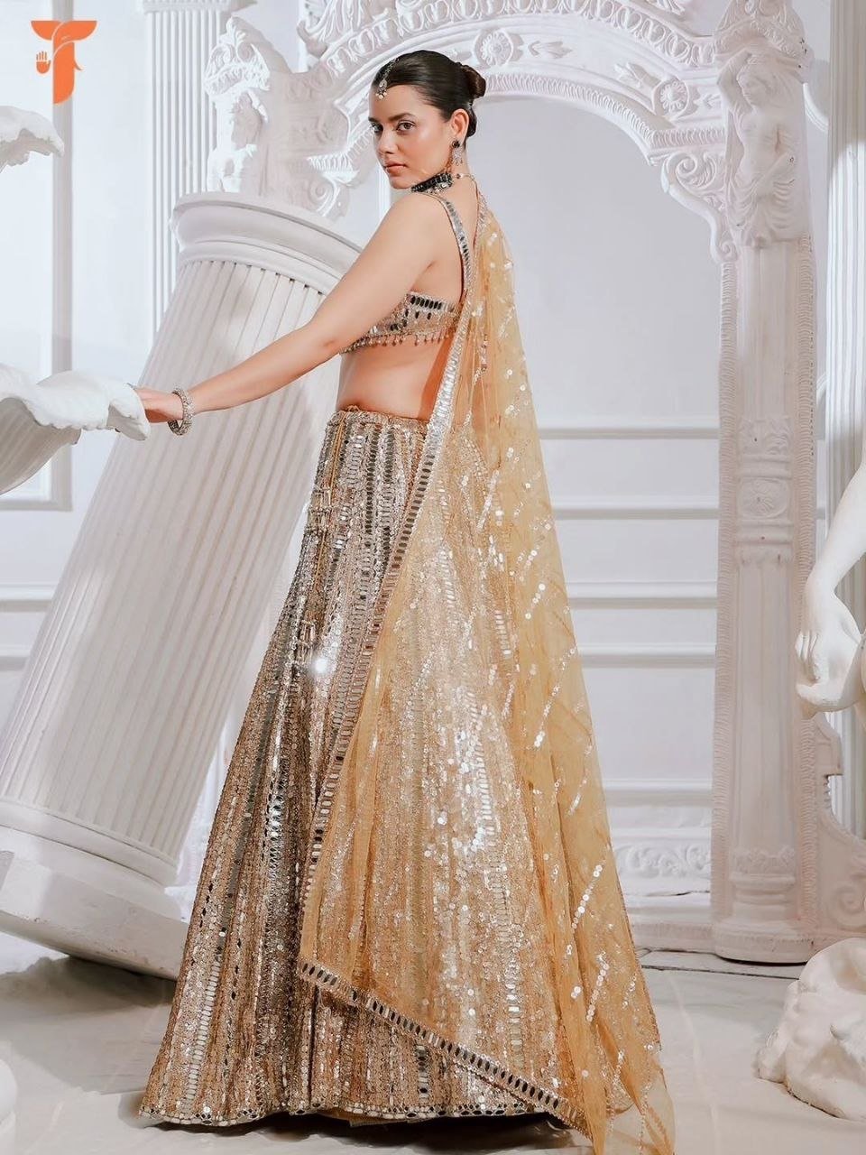 Heavy Mirror Work Sequined Lehenga Set with Tasseled Blouse