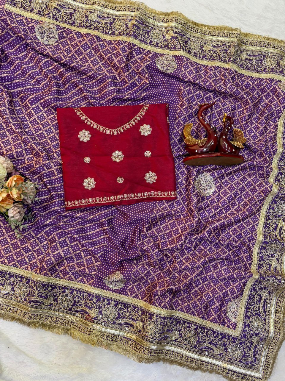 Royal Heritage Embroidered Saree with Intricate Floral Border Detailing