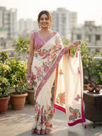 Embrace Garden Floral Romance in Intricately Embroidered Organza Saree