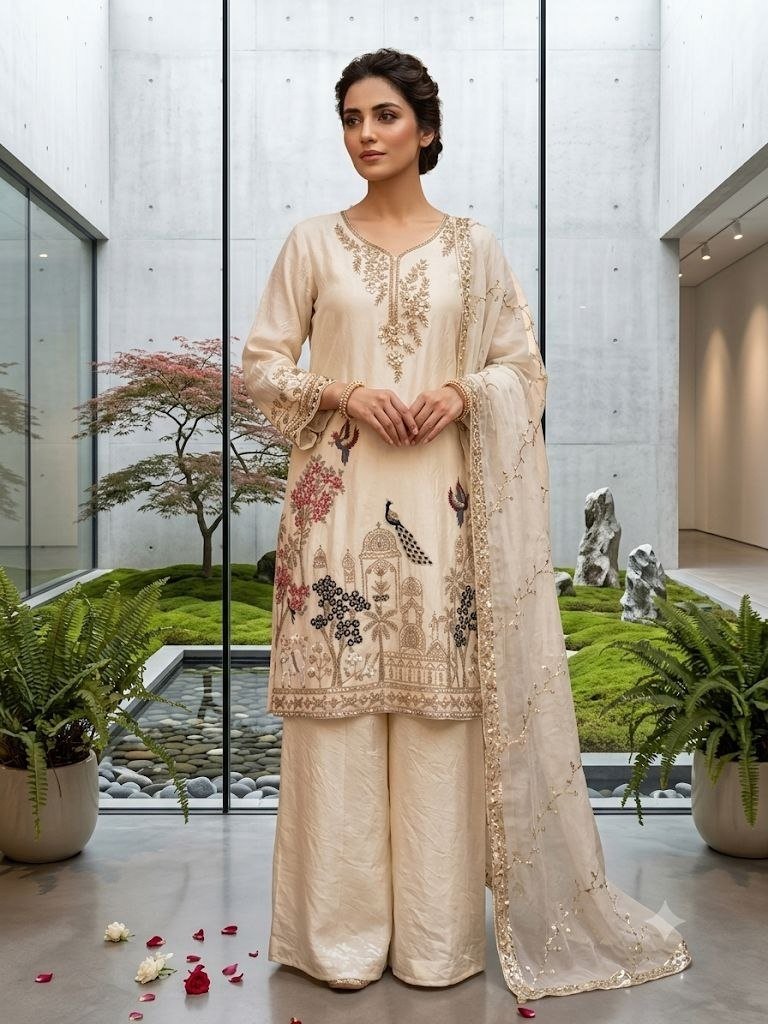 Regal Heritage Scenic Embroidered Palazzo Suit