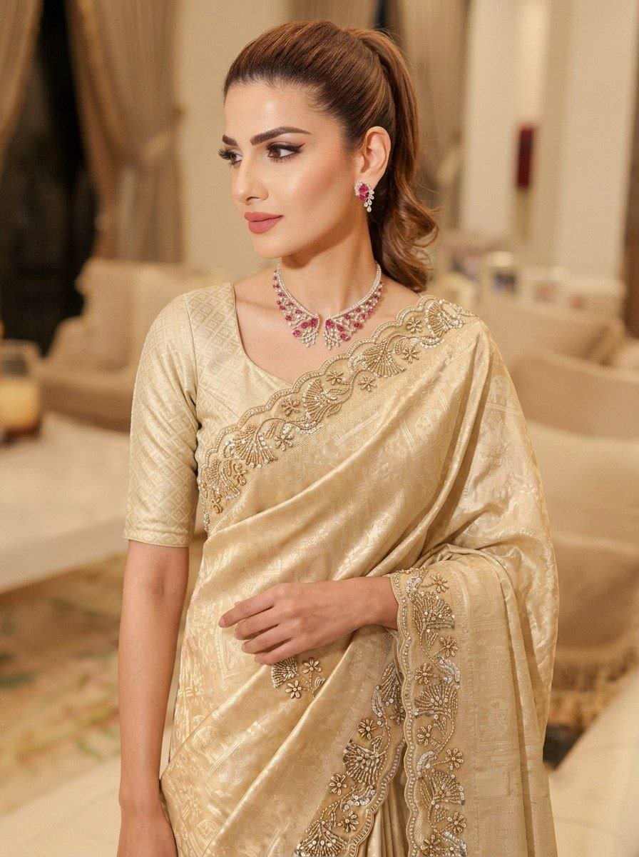 Heritage Loom Saree with Ornate Floral Zari and Jewel-Edged Pallu