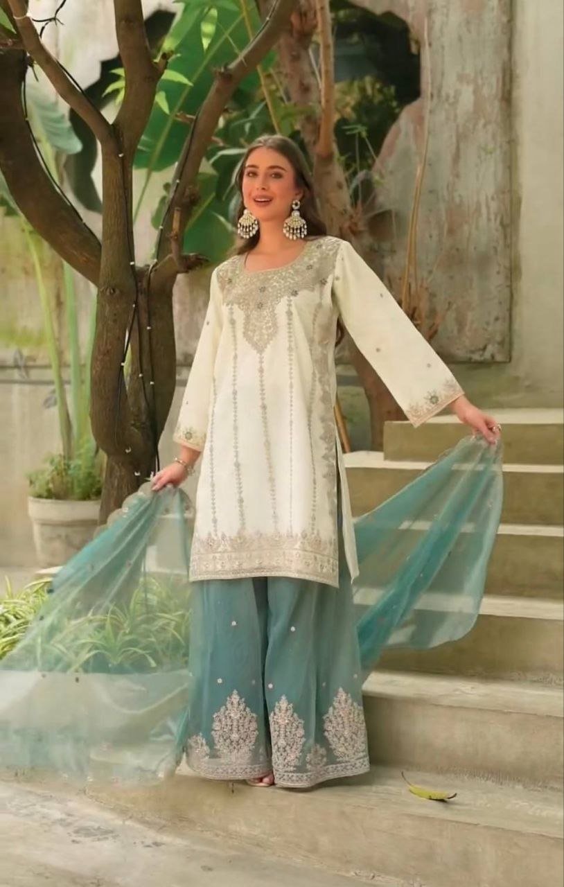 Intricately Embroidered Chanderi Salwar Suit with Sheer Dupatta