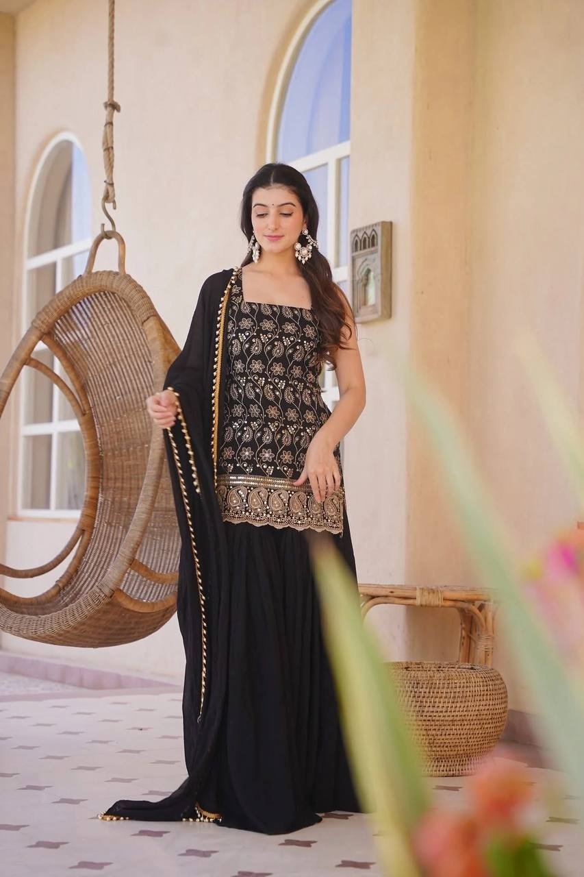 Regal Embroidered Palazzo Ensemble With Flowing Dupatta