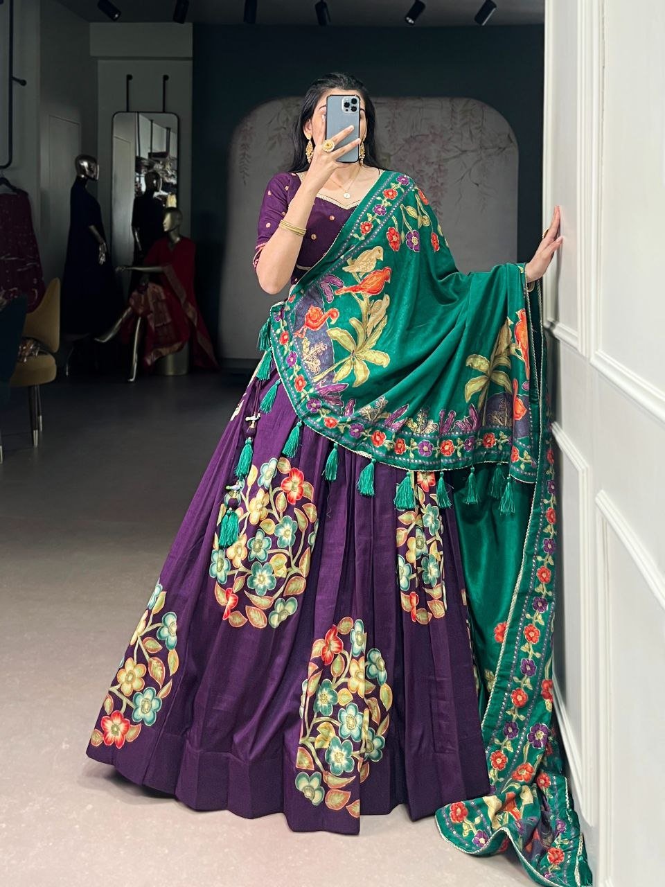 Silk Patola Print Lehenga Choli Set with Festive Tassels