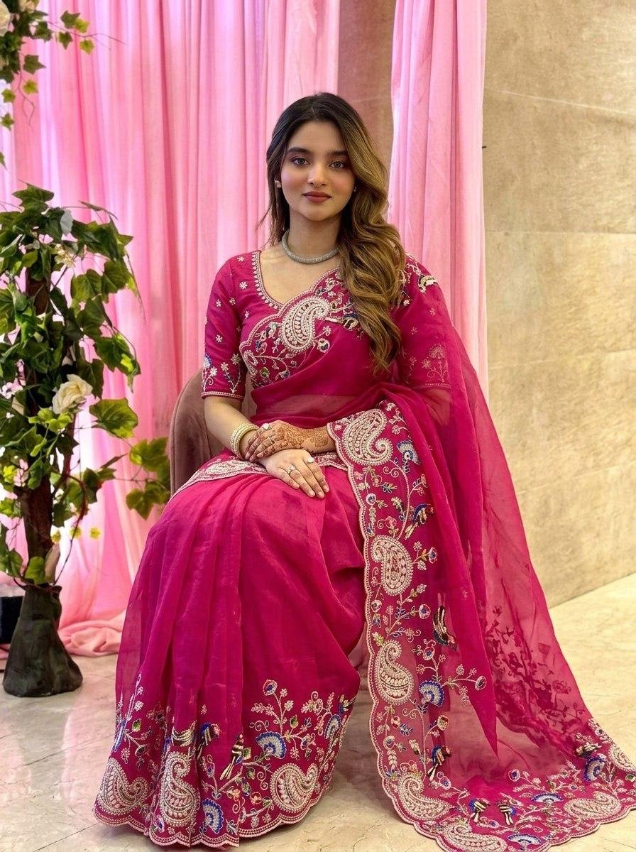 Paisley Embroidered Drapes with Intricate Borders for Regal Festive Moments