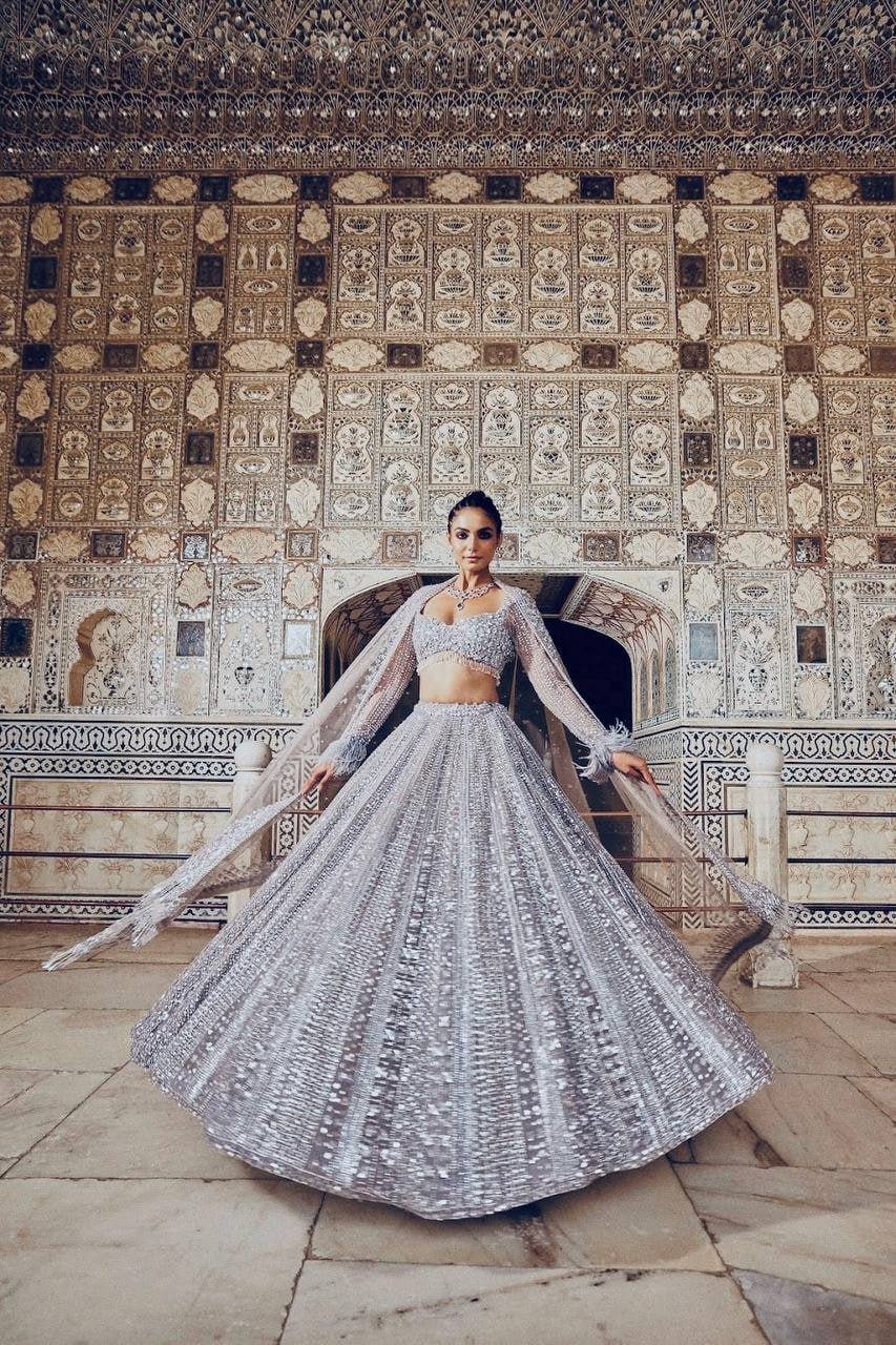Dazzling Micro-Sequin Embellished Bridal Lehenga Choli Set