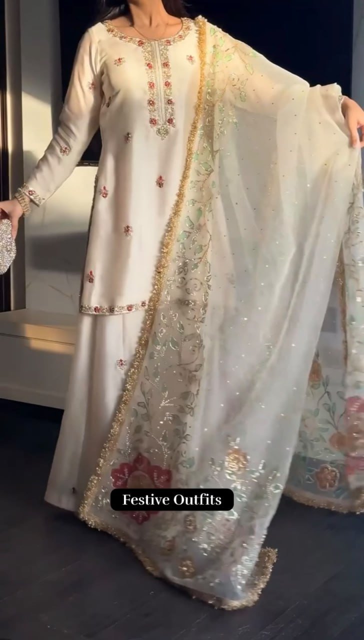 Subtle Grace Embroidered Short Kurta and Sharara Set with Sheer Dupatta - Surat Wholesale Ethnic Wear (Photo 2)
