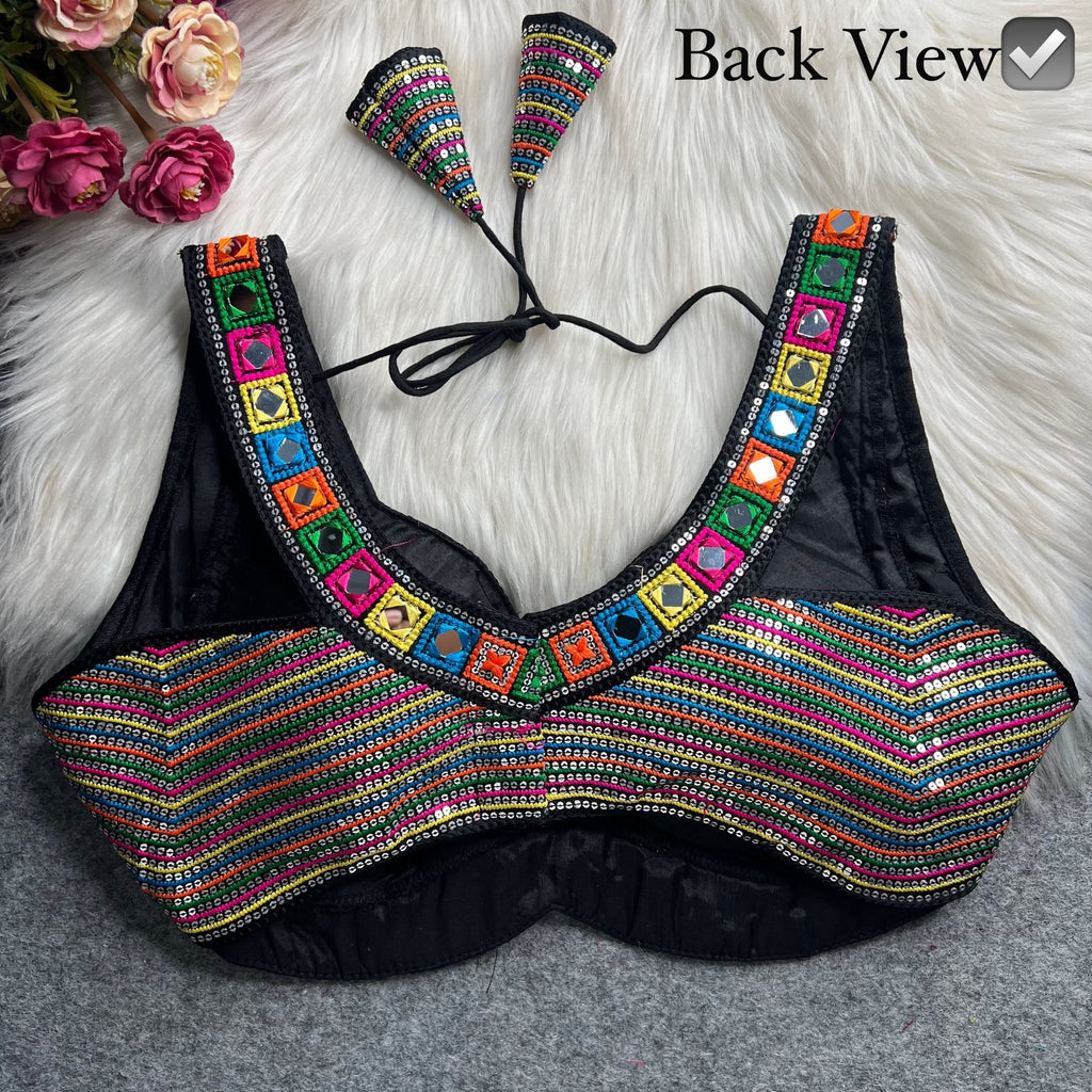Boho Ethnic Fusion Paisley Embroidered Mirror Work Blouse