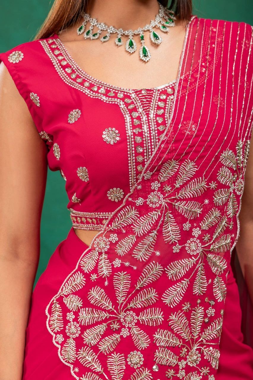 Sequined Heavy Work Jacket With Pre Stitched Draped Saree Set
