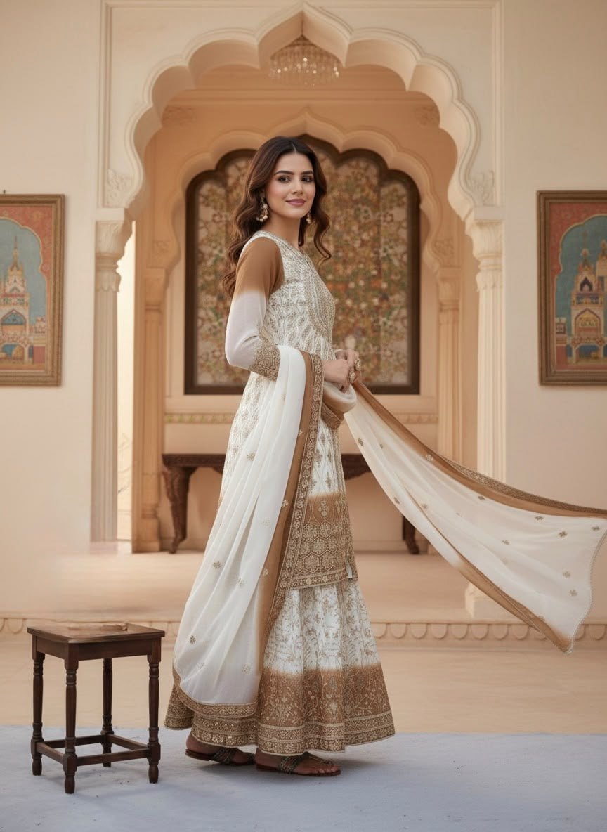 Intricately Embroidered Sharara Suit Set With Border Dupatta - Surat Wholesale Ethnic Wear (Photo 2)