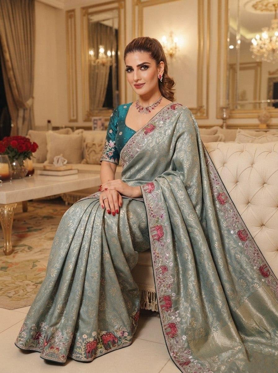 Artisanal Heritage Embroidered Saree for Grand Celebrations