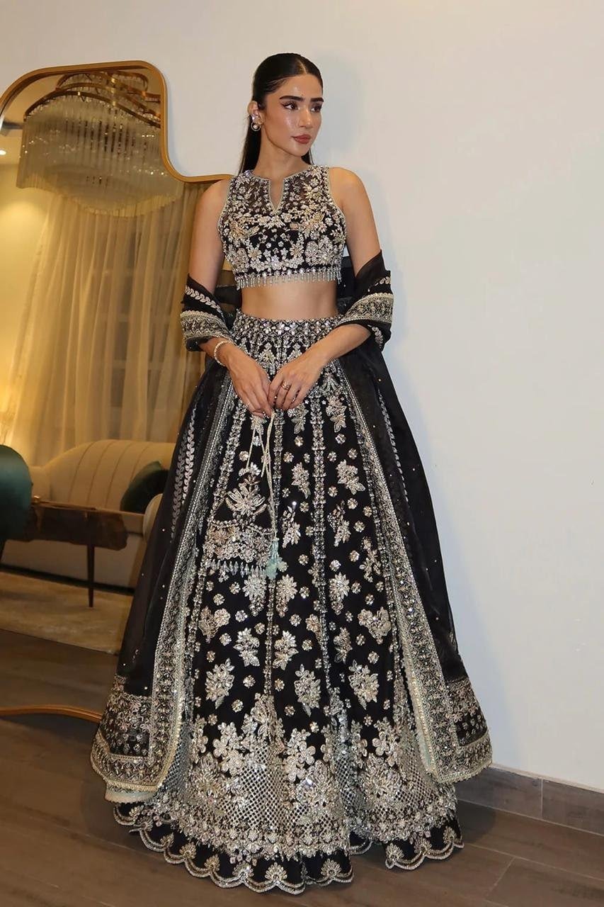 Heavily Embellished Sequined Crop Top Lehenga Choli Set
