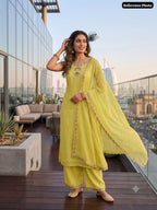 Artisanal Chanderi Palazzo Suit with Intricate Mirror Work Detailing