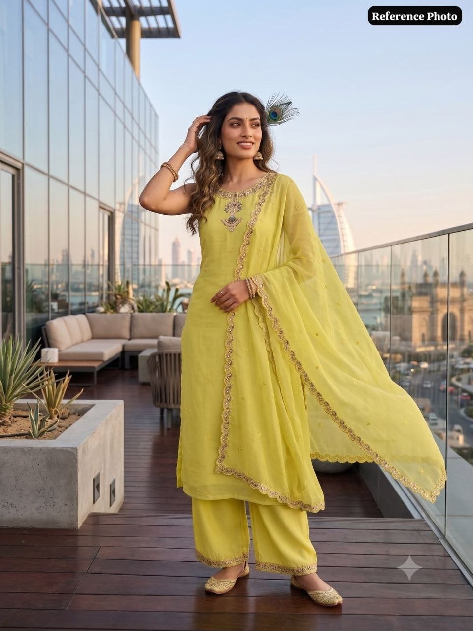 Artisanal Chanderi Palazzo Suit with Intricate Mirror Work Detailing